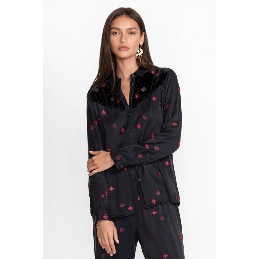 Johnny Was, Workshop, Maxine Western Embroidered Seamed Long Sleeve Shirt - Picture 3 of 16